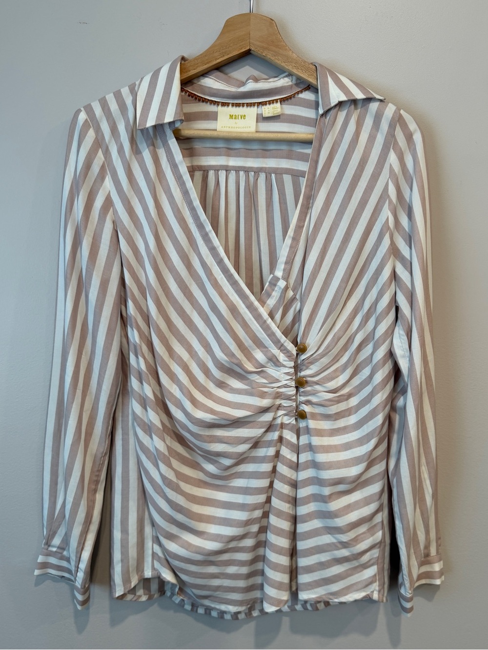 Maeve by Anthropologie Striped Ruched V-Neck Blouse Womens Size 6 - Picture 2 of 8